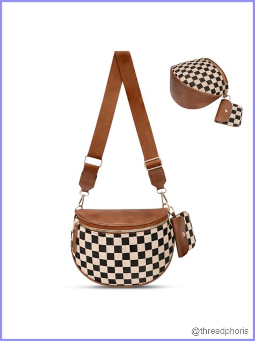 Checkered Crossbody Bag Sling Purse Canvas Bum Bag with Shoulder Strap